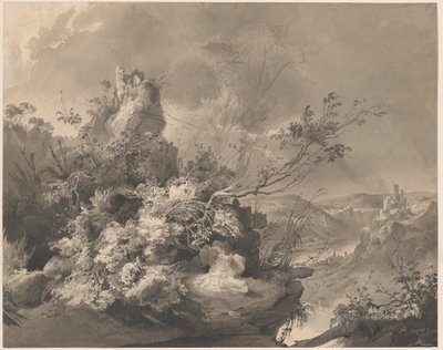 Ruinen über dem Rhein von Karl Bodmer