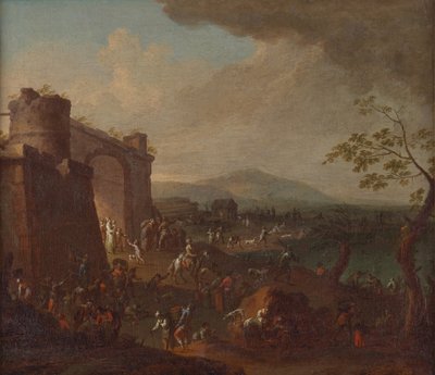 Jahrmarkt vor einem Stadttor von Karl Josef Aigen