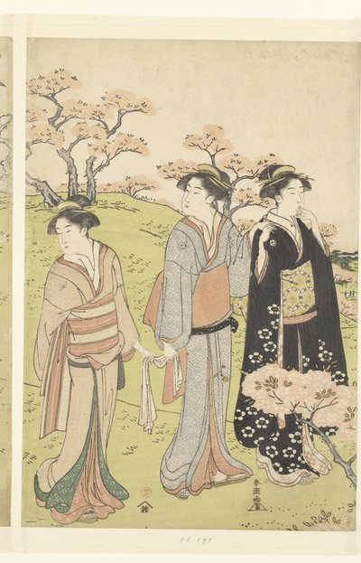 Bewunderung der Kirschblüte in Asukayama von Katsukawa Shuncho