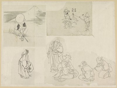 Vier Szenen mit verschiedenen Figuren von Katsushika Hokusai (possibly)