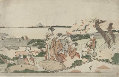 Bewundern der Kirschblüten bei Gotenyama von Katsushika Hokusai