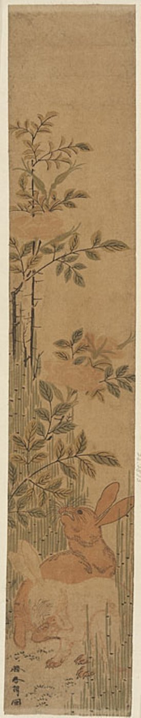 Hasen und Rosen von Katsushika Hokusai