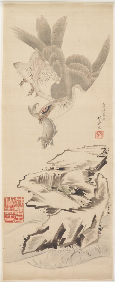 Falke und Fisch, spätes 18. bis frühes 19. Jahrhundert von Katsushika Hokusai
