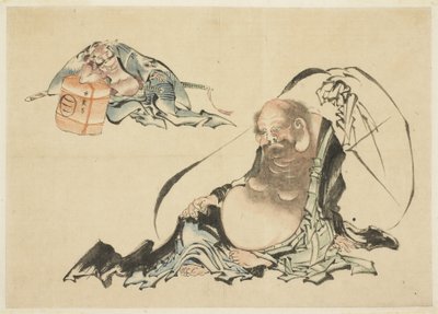 Hotei und Asahina Saburo liegend (zwei Skizzen) von Katsushika Hokusai