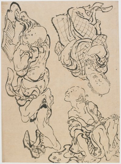 Drei Figuren, spätes 18. - frühes 19. Jahrhundert von Katsushika Hokusai