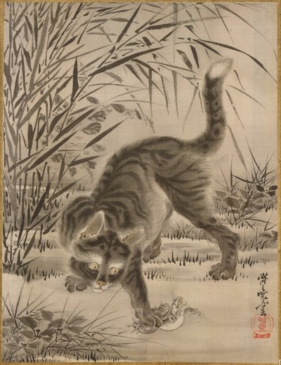 Katze fängt einen Frosch, ca. 1887 von Kawanabe Kyosai
