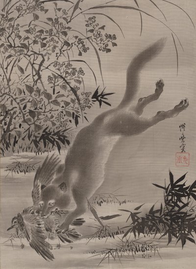 Fuchs fängt Vogel, ca. 1887 von Kawanabe Kyosai