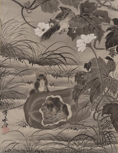 Mäuse in einer Melone, ca. 1887 von Kawanabe Kyosai