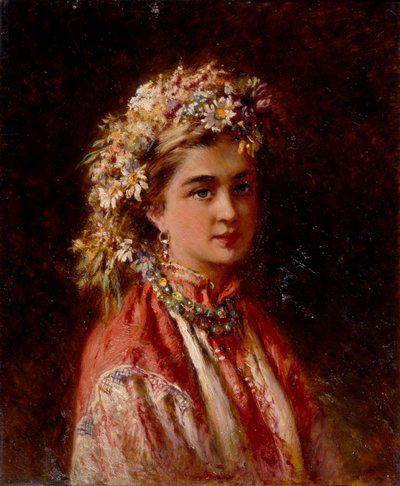 Junges Mädchen mit Blumengirlande von Konstantin Egorovich Makovsky