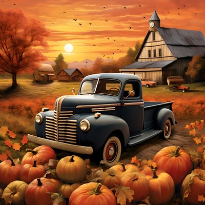 Ein Oldtimer-Pickup-Truck an einem Herbst-Sonnenuntergang-Abend 1 von Kurt Heppke