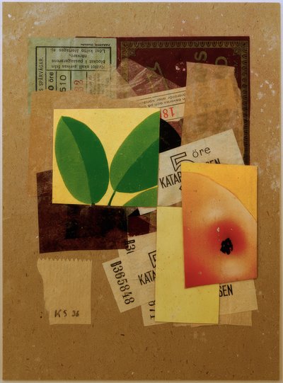 Ohne Titel (Mit Apfelstück und grünen Blättern) von Kurt Schwitters