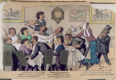 Mittelklasse-Pension, Karikatur, 1881 (Farbstich) von Lavrate