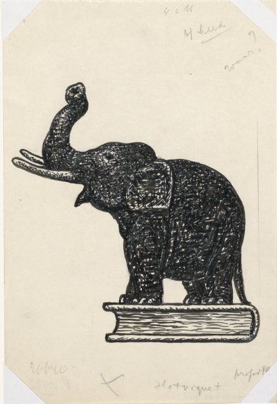 Elefant auf Buch (Skizze) von Leo Gestel