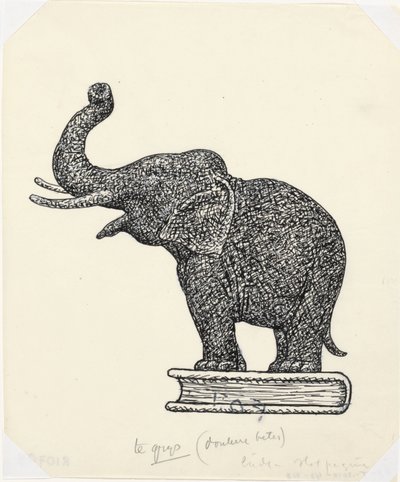 Elefant auf Buch (Skizze) von Leo Gestel