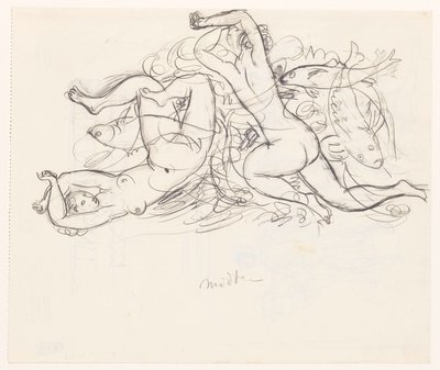Zwei nackte Frauen und drei Fische von Leo Gestel