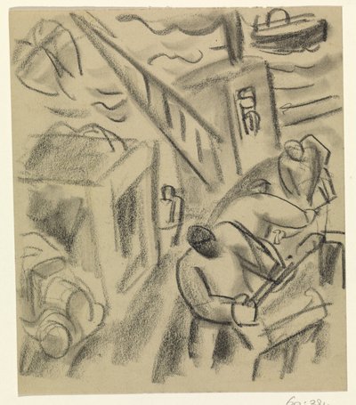 Fischer auf einem Fischerboot von Leo Gestel