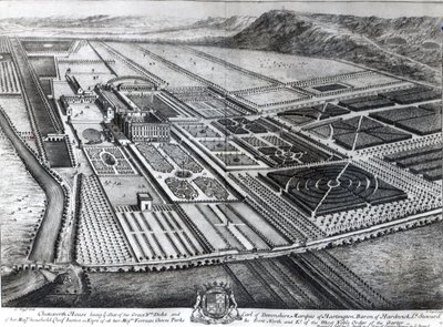 Chatsworth House, graviert von Johannes Kip von Leonard Knyff