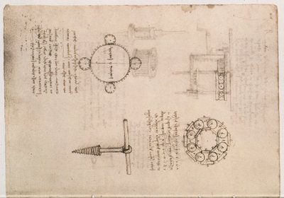 Codex Madrid I f.20, mechanische Studien von Leonardo da Vinci