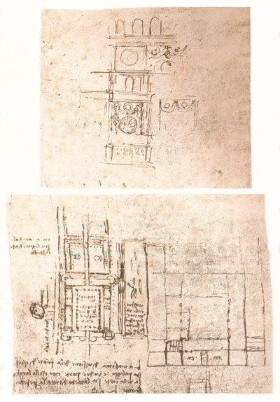 Zwei Architekturzeichnungen, um 1472-1519, 1883 von Leonardo da Vinci