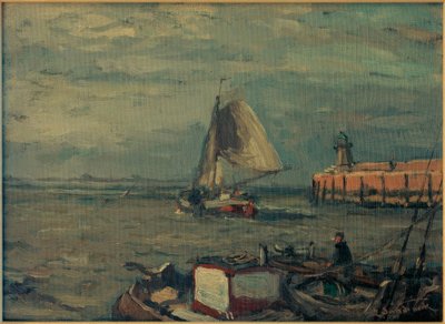 Mole mit Leuchtturm (Emden) II von Leonhard Sandrock