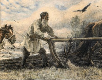 Lew Tolstoi beim Pflügen, 1903 von Leonid Osipovic Pasternak