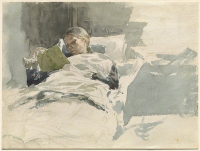 Die Frau des Künstlers liest im Bett von Leopold von Kalckreuth
