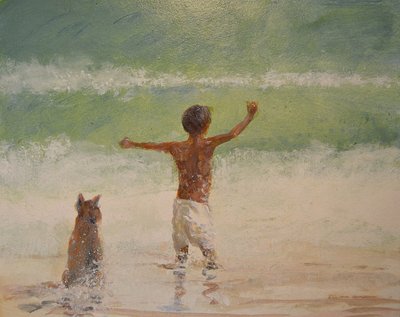 Junge und Rettungsschwimmer (Hund) von Lincoln Seligman