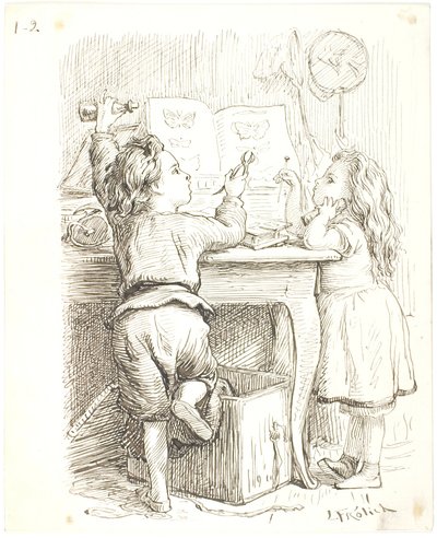 Die zwei Kinder präparieren Schmetterlinge von Lorenz Frølich