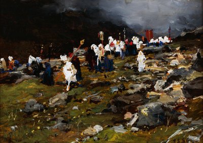 Prozession im Hochgebirge von Lorenzo Delleani