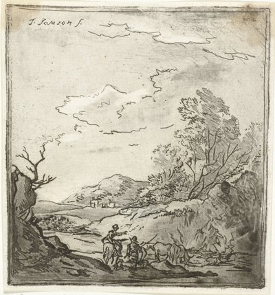 Landschaft mit Reiter und Hirte von Louis Bernard Coclers