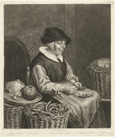 Alte Frau beim Bohnenputzen von Louis Bernard Coclers