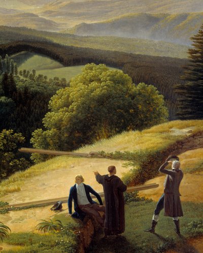 Drei Reisende in einer Landschaft von Louis Gauffier