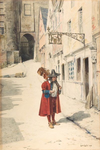 Wandernder Minnesänger, Altes Nürnberg, 1843-84 von Louis Leloir