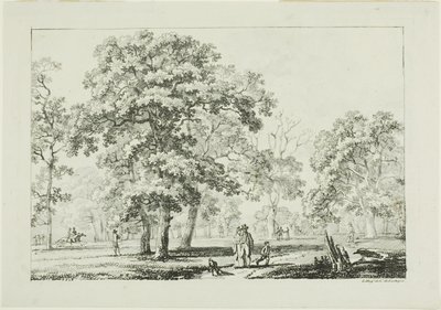 Menschen, die in einem Wald spazieren von Louis Pierre Baltard