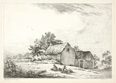 Bauernhofszene mit Jungen, die Holz bündeln von Louis Simon Lempereur