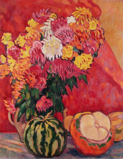 Vase mit Geranien und Melonen von Louis Valtat
