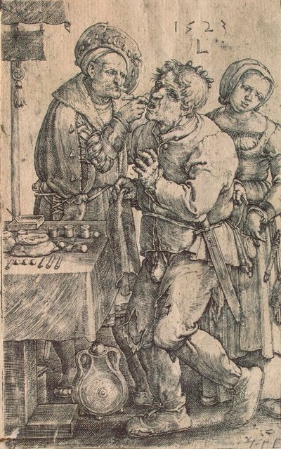 Zahnarzt, 1523 von Lucas Leyden van