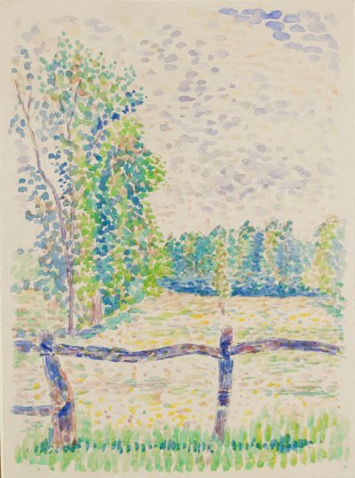 La Barriere, Eragny Wiesen, ca. 1886 von Lucien Pissarro