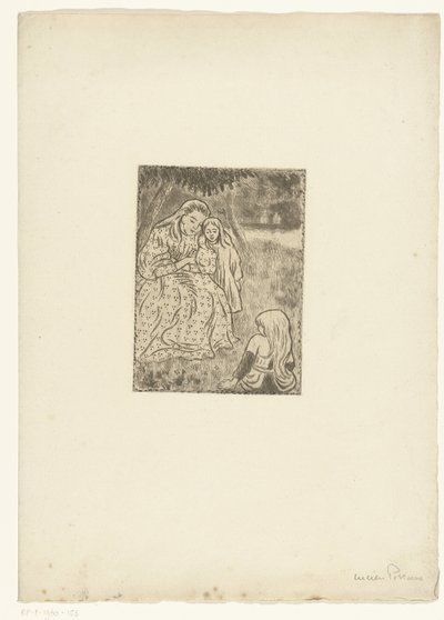Frau mit zwei Mädchen auf einer Wiese von Lucien Pissarro