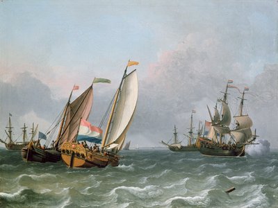 Niederländische Schiffe in stürmischer See von Ludolf Backhuysen