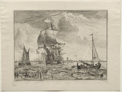 Meereslandschaft mit Amsterdam in der Ferne von Ludolf Backhuysen
