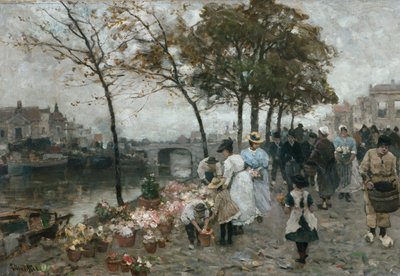 Blumenmarkt am Kanal von Ludwig Munthe