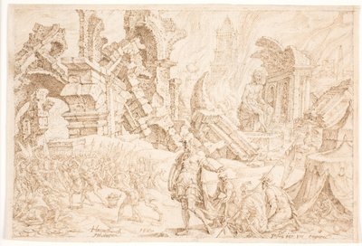 Akan und seine Familie werden gesteinigt von Maarten van Heemskerck
