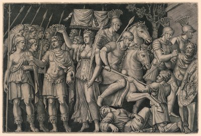 Trajan von der Siegesgöttin gekrönt von Marc Antonio Raimondi