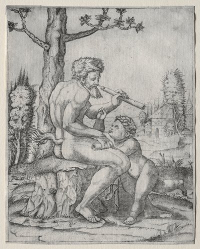 Faun und Kind von Marcantonio Raimondi