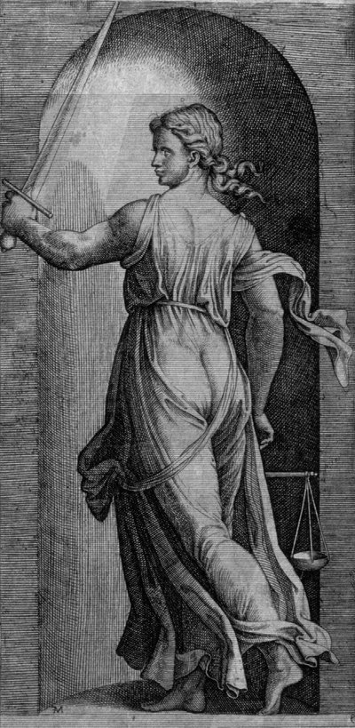 Gerechtigkeit von Marcantonio Raimondi