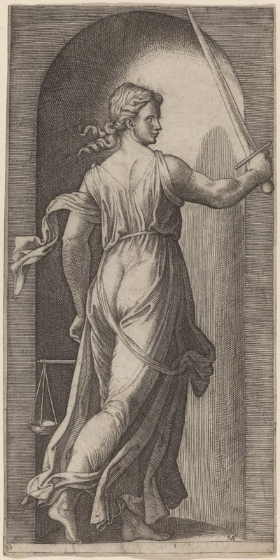 Gerechtigkeit von Marcantonio Raimondi after Raphael