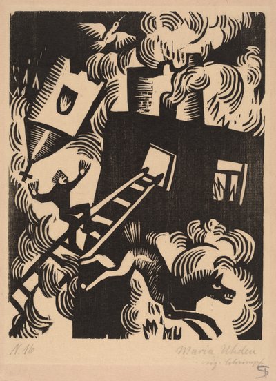 Brennendes Haus, 1918 von Maria Uhden