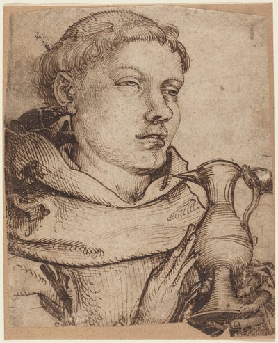Büste eines Mönchs, der bei der Kommunion assistiert von Martin Schongauer