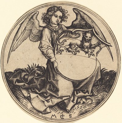 Schild mit Löwe, gehalten von Engel von Martin Schongauer